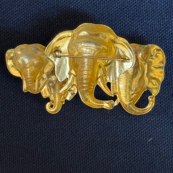 Vintage Gold Elephant Family Brooch Pin African Wildlife Jewelry - Picture 3 of 10